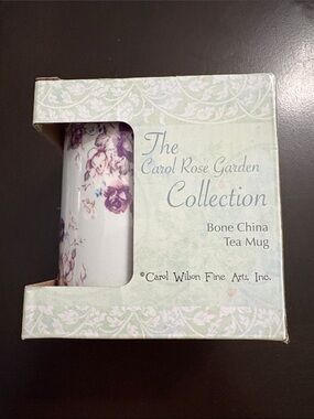 Carol Rose Floral Bone China Tea Mug in White with Purple Rose Pattern